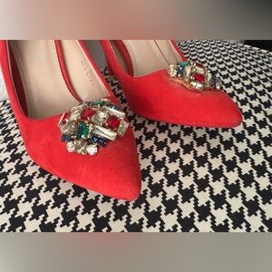 Elegant Red Women's Shoes with Embellishments